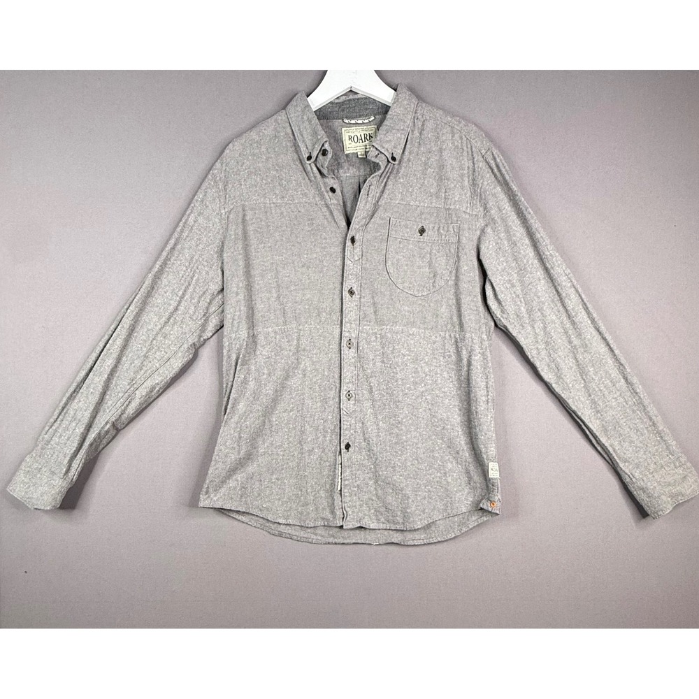 Roark Button Up Flannel Shirt Mens L Gray Speckled Cotton Rugged Outdoor Casual